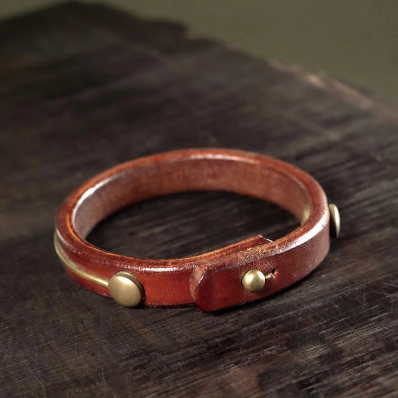 Vintage Leather Copper Spiritual Protection Bracelet - 16-16.6cm - Image 3
