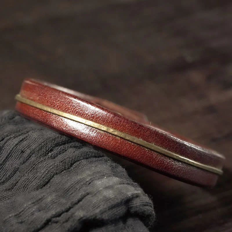 Vintage Leather Copper Spiritual Protection Bracelet - 16-16.6cm - Image 4
