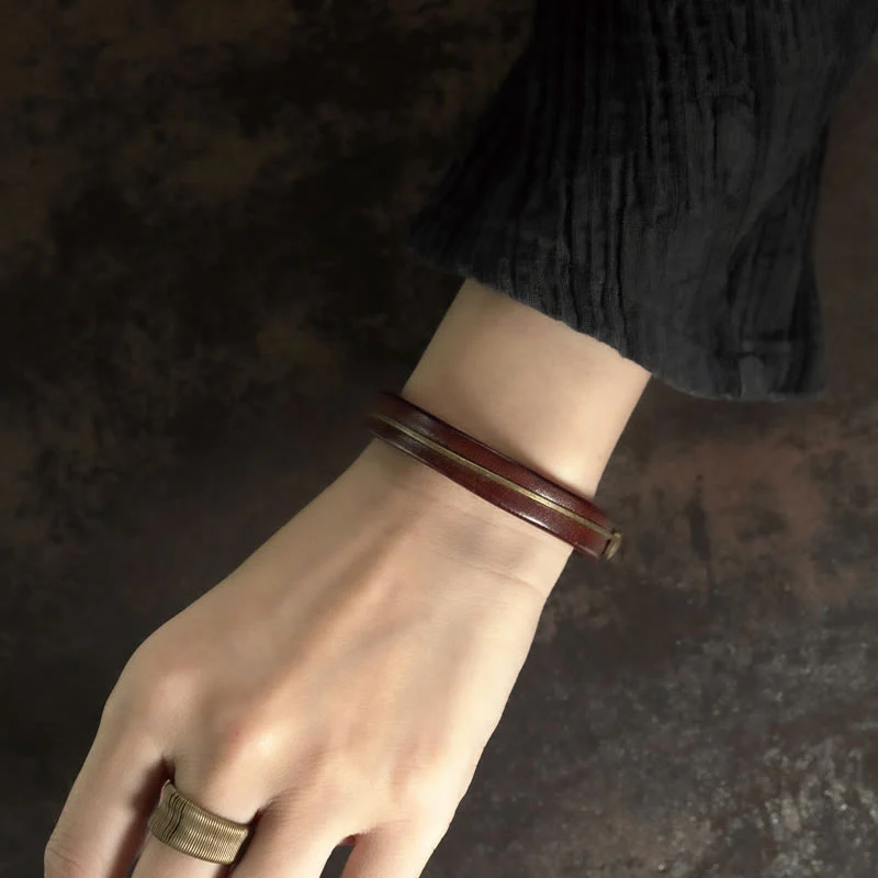 Vintage Leather Copper Spiritual Protection Bracelet - 16-16.6cm - Image 5