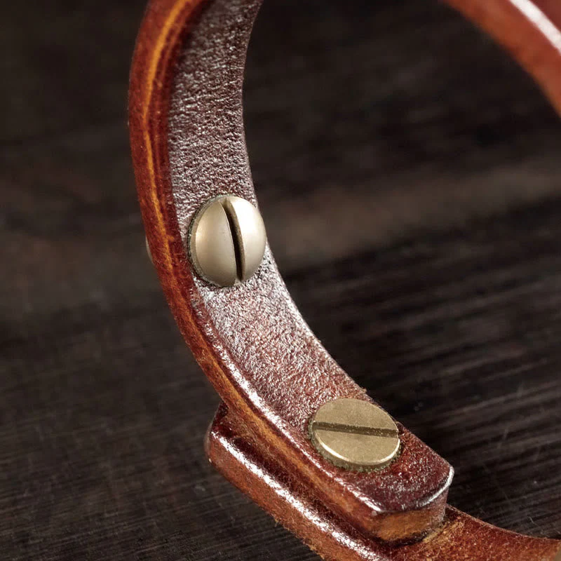 Vintage Leather Copper Spiritual Protection Bracelet - 16-16.6cm - Image 8