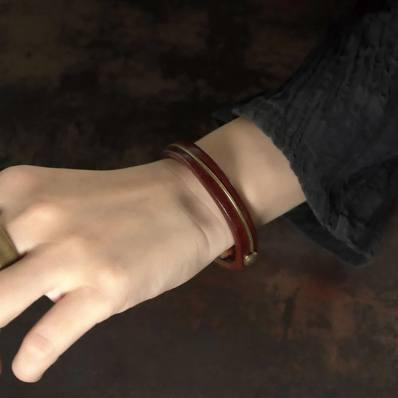 Vintage Leather Copper Spiritual Protection Bracelet - 16-16.6cm - Image 9