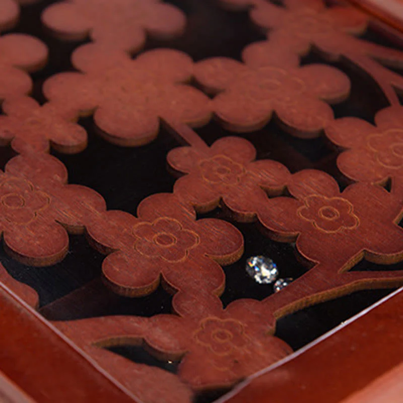 Six-Layer Wooden Jewelry Box with Vintage Plum Blossom Carvings - Image 5