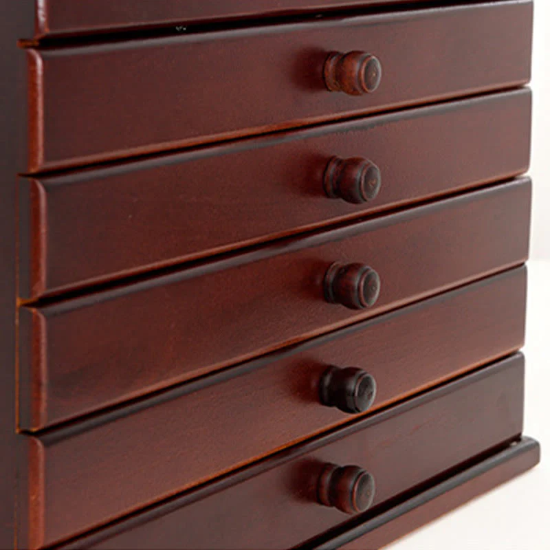 Six-Layer Wooden Jewelry Box with Vintage Plum Blossom Carvings - Image 6
