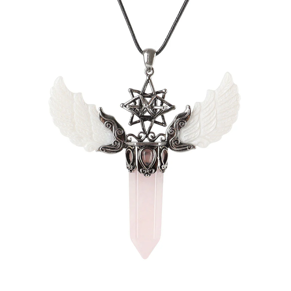 Vintage Wing Crystal Pendant 3.1in Spiritual Necklace - Image 4