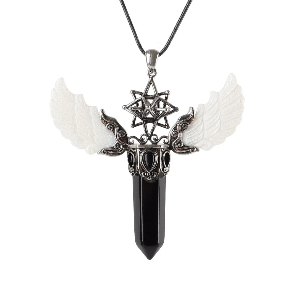 Vintage Wing Crystal Pendant 3.1in Spiritual Necklace - Image 7