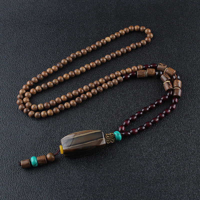 Wenge Wood & Agate Balance Necklace for Peace & Protection - Image 11