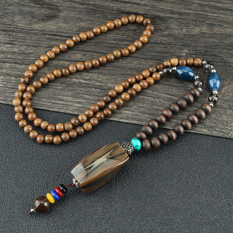 Wenge Wood & Agate Balance Necklace for Peace & Protection - Image 14