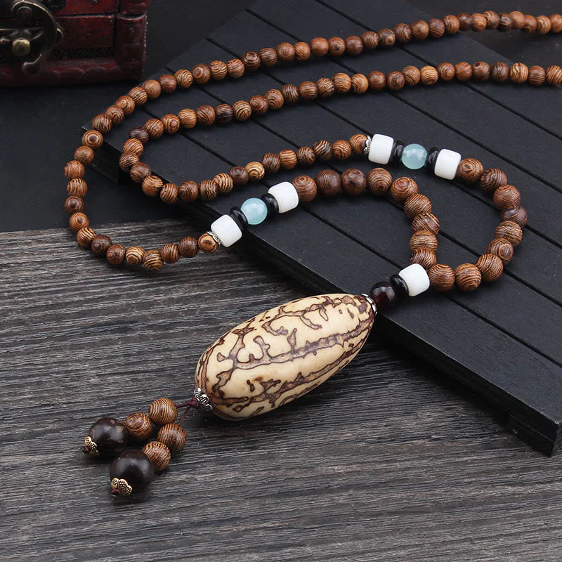 Wenge Wood & Agate Balance Necklace for Peace & Protection - Image 2
