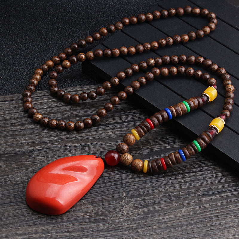 Wenge Wood & Agate Balance Necklace for Peace & Protection - Image 3