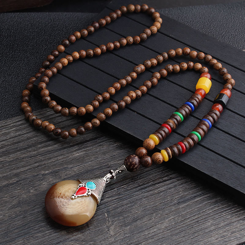 Wenge Wood & Agate Balance Necklace for Peace & Protection - Image 4