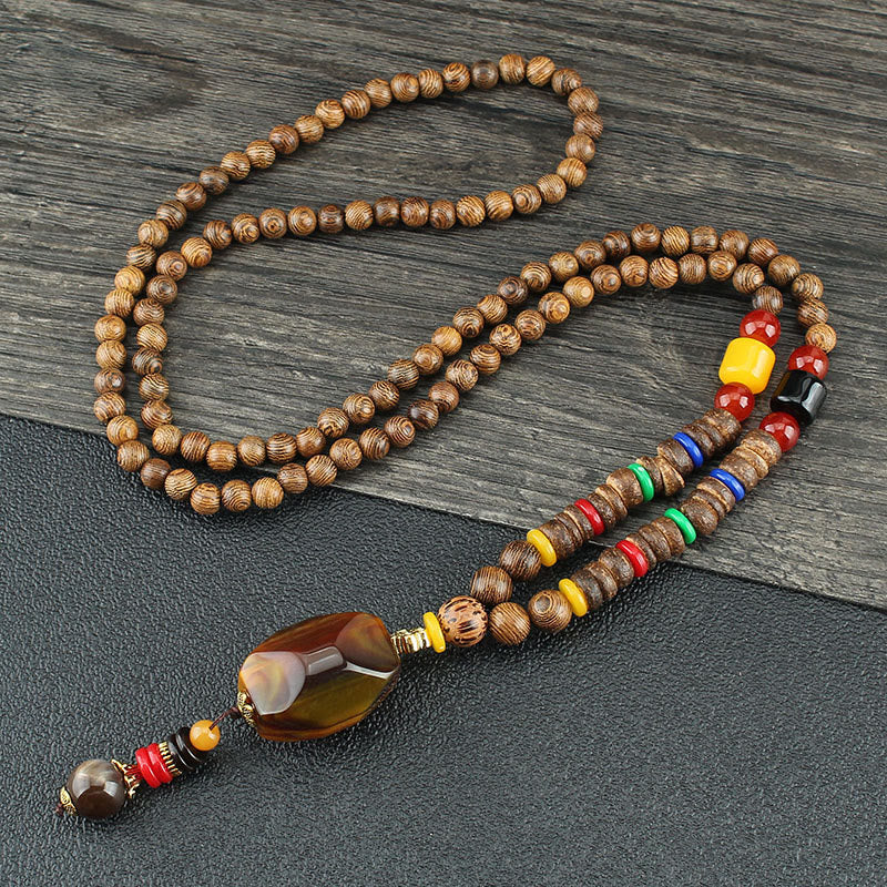 Wenge Wood & Agate Balance Necklace for Peace & Protection - Image 5