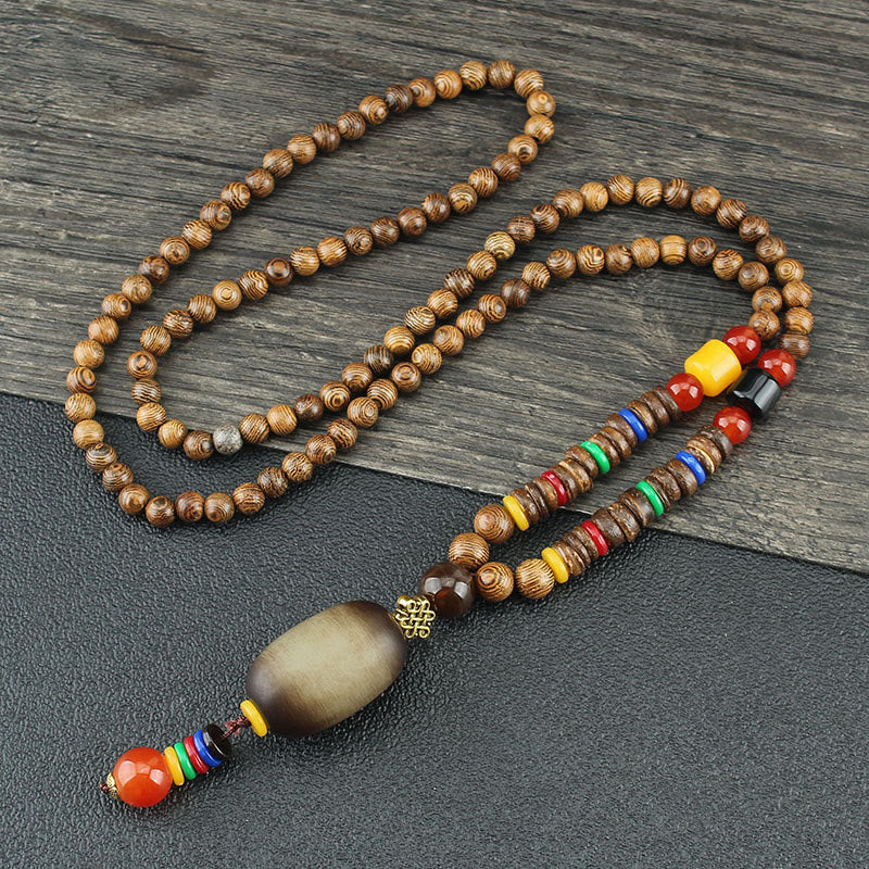 Wenge Wood & Agate Balance Necklace for Peace & Protection - Image 6