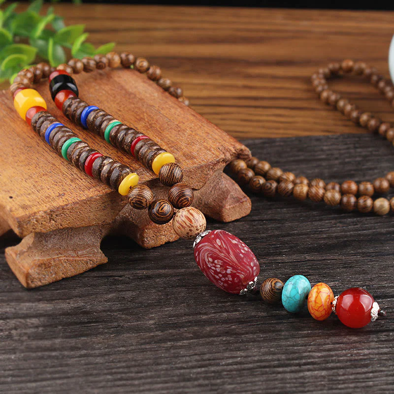 Wenge Wood & Agate Balance Necklace for Peace & Protection - Image 8