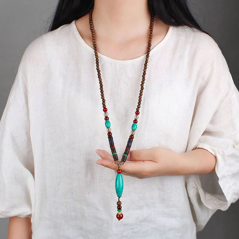 Wenge Wood Turquoise Necklace for Protection and Calm 80cm - Image 5