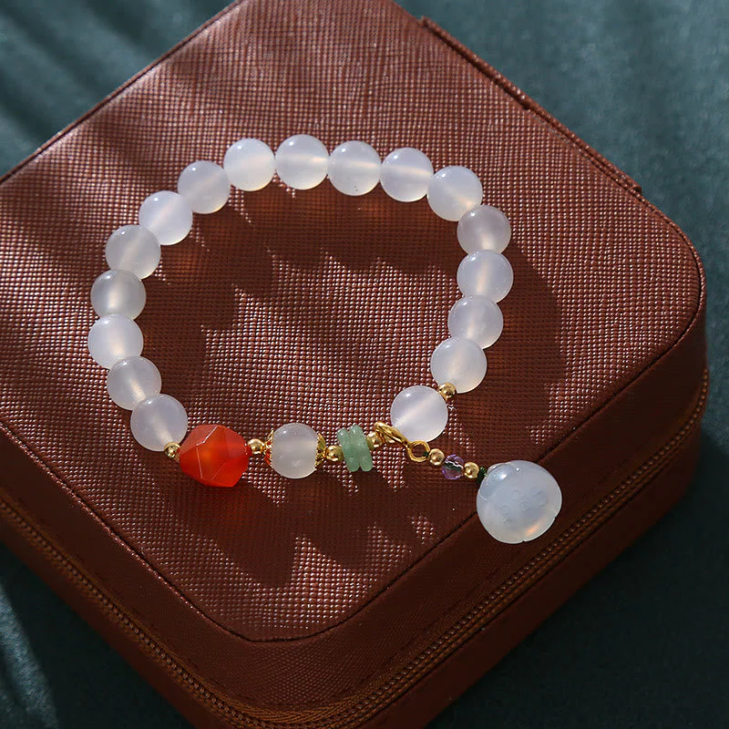 8mm White Agate Red Agate Lotus Pod Charm Luck Bracelet - Image 10