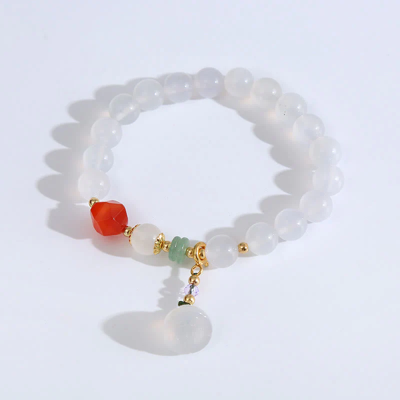 8mm White Agate Red Agate Lotus Pod Charm Luck Bracelet - Image 11