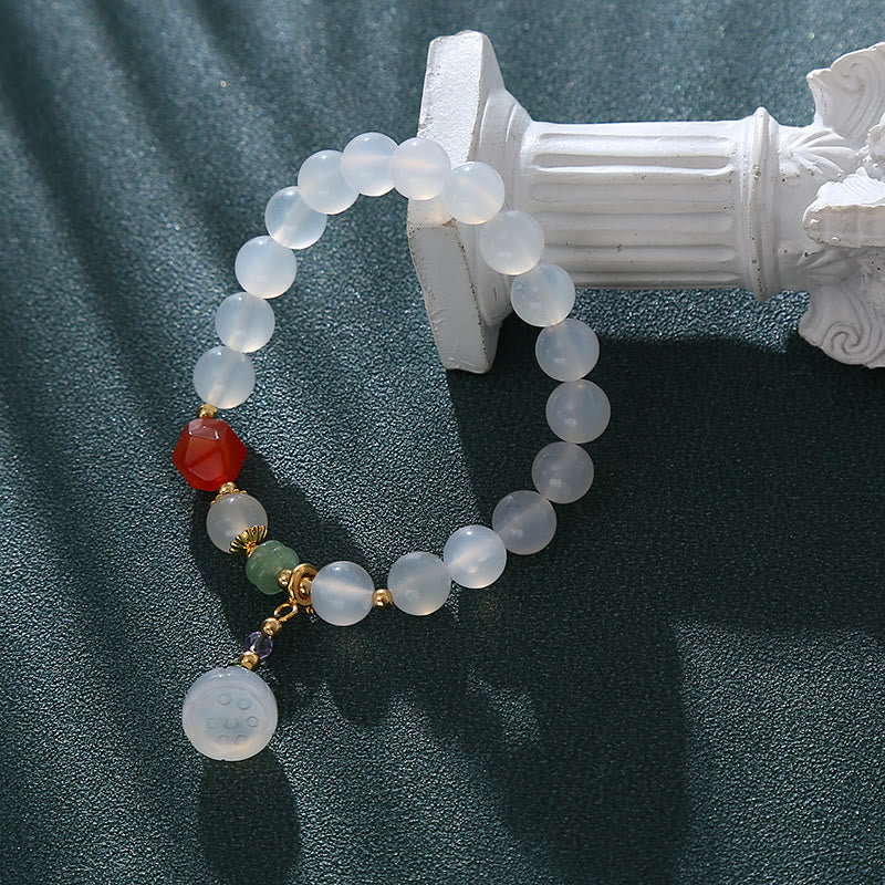 8mm White Agate Red Agate Lotus Pod Charm Luck Bracelet - Image 9