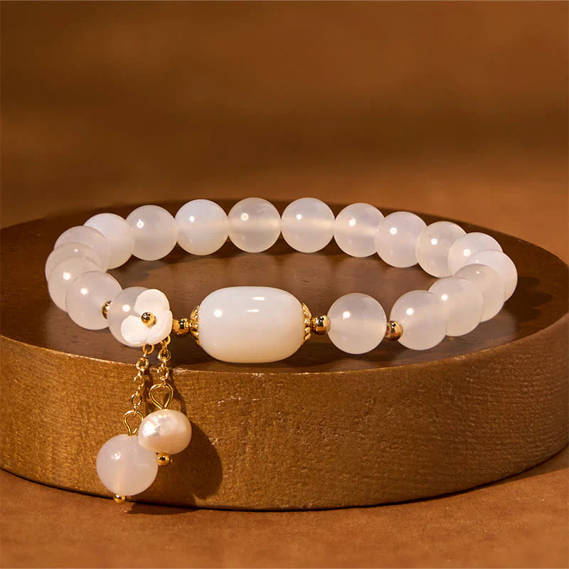 8mm White Agate Luck & Positivity Bracelet with Pearl Charm - Image 4