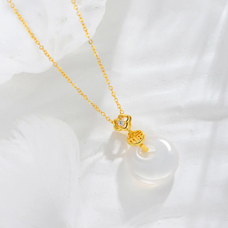 925 Sterling Silver White Agate Fu Character Luck Necklace - Image 3