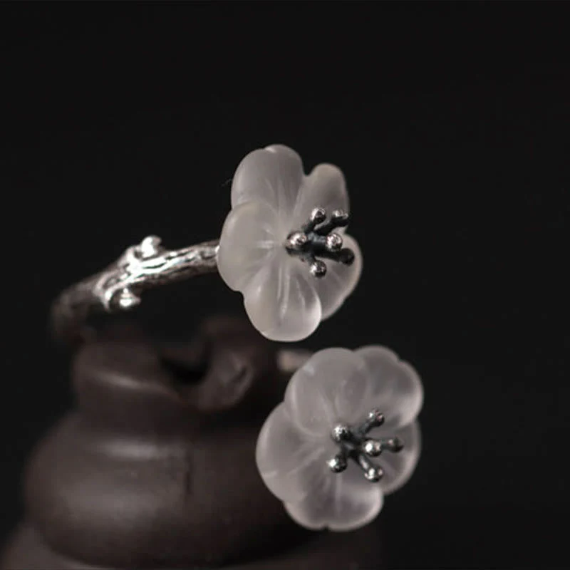 925 Sterling Silver White Crystal Double Plum Protection Ring - Image 10