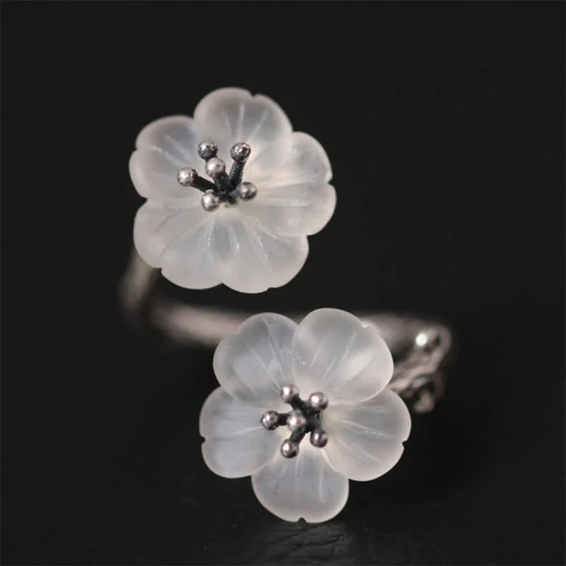 925 Sterling Silver White Crystal Double Plum Protection Ring - Image 11