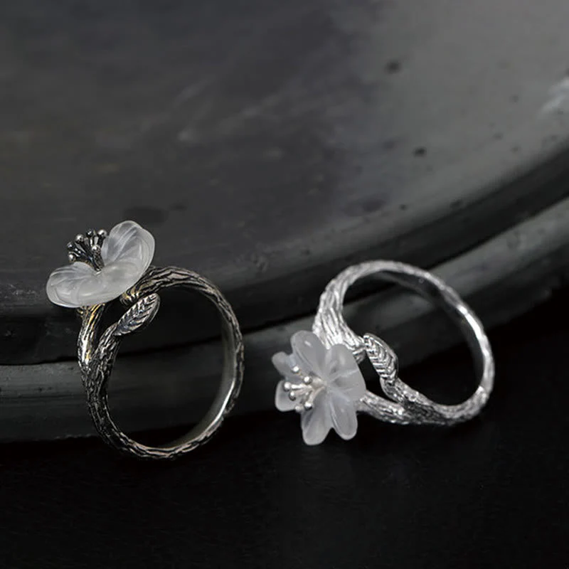 White Crystal Skeleton Flower Adjustable Healing Ring - Image 10