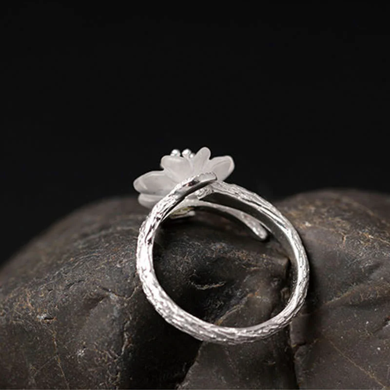 White Crystal Skeleton Flower Adjustable Healing Ring - Image 7