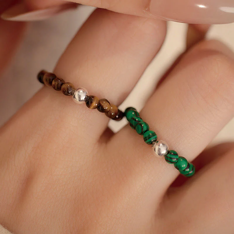 White Jade Black Onyx Crystal Bead Elastic Ring - Image 10