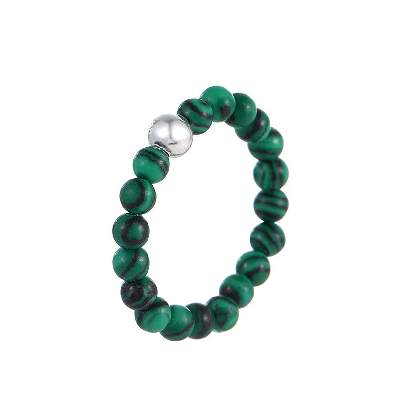 White Jade Black Onyx Crystal Bead Elastic Ring - Image 11