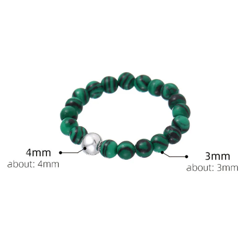 White Jade Black Onyx Crystal Bead Elastic Ring - Image 12