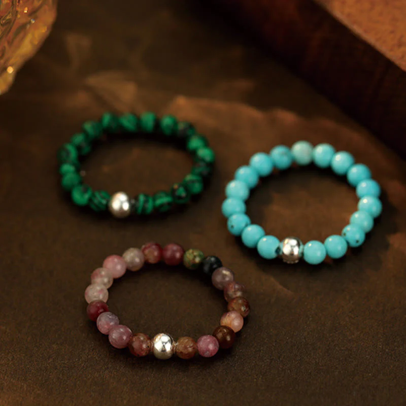 White Jade Black Onyx Crystal Bead Elastic Ring - Image 13