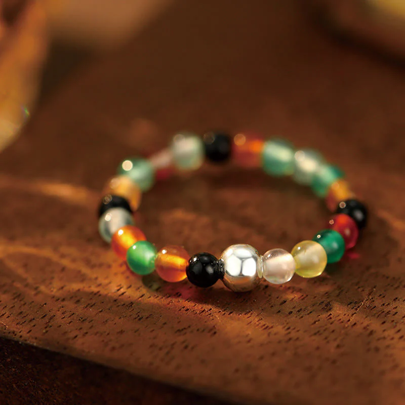 White Jade Black Onyx Crystal Bead Elastic Ring - Image 17