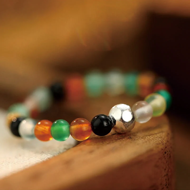 White Jade Black Onyx Crystal Bead Elastic Ring - Image 18