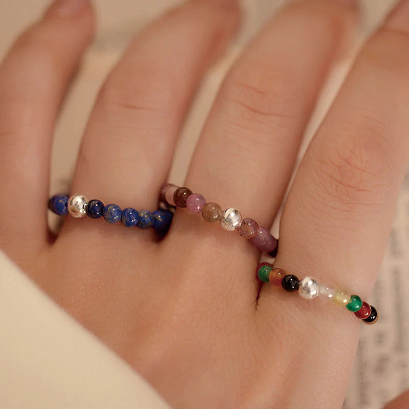 White Jade Black Onyx Crystal Bead Elastic Ring - Image 20