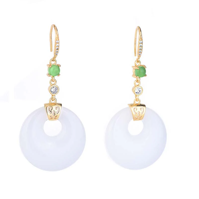 White Jade Blessing Drop Earrings for Protection & Luck - Image 10