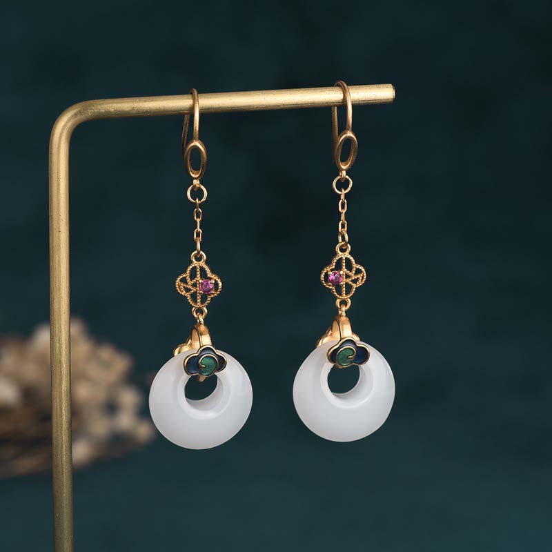 White Jade Blessing Drop Earrings for Protection & Luck - Image 11