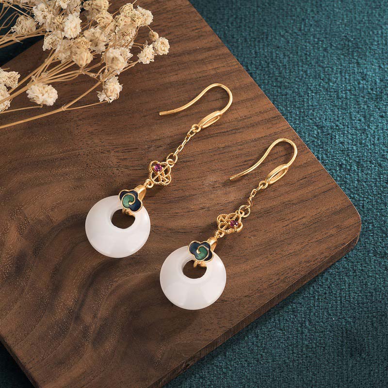 White Jade Blessing Drop Earrings for Protection & Luck - Image 12