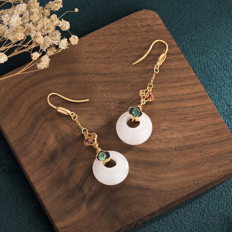 White Jade Blessing Drop Earrings for Protection & Luck - Image 13