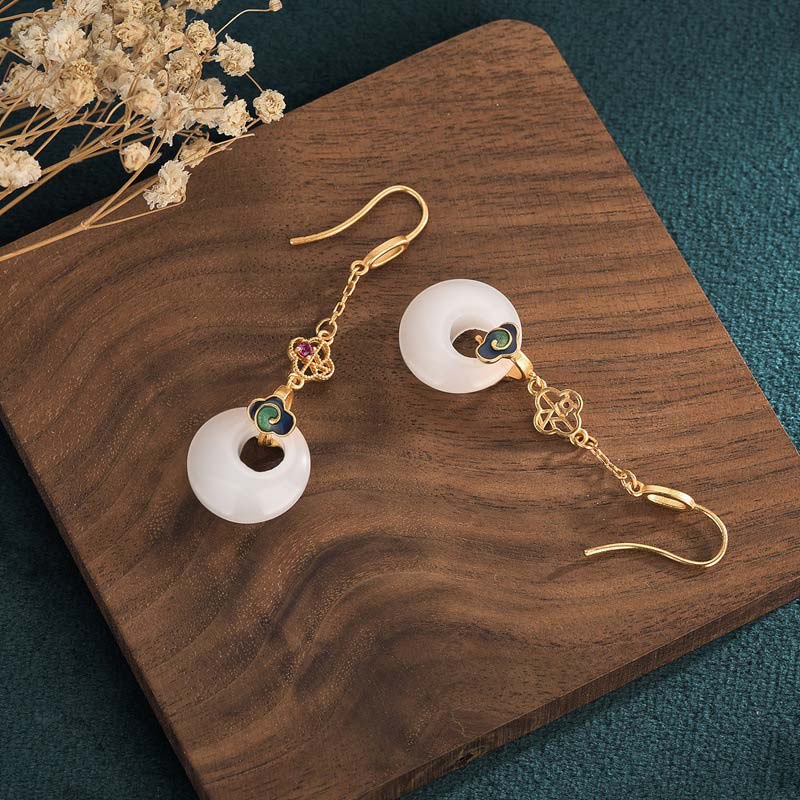 White Jade Blessing Drop Earrings for Protection & Luck - Image 14