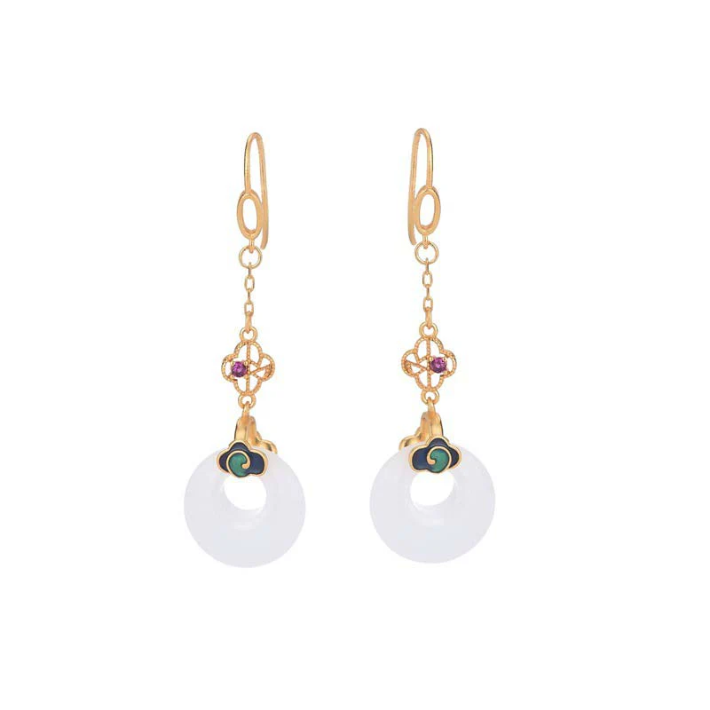 White Jade Blessing Drop Earrings for Protection & Luck - Image 15