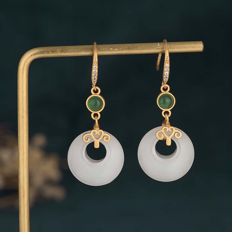 White Jade Blessing Drop Earrings for Protection & Luck - Image 16