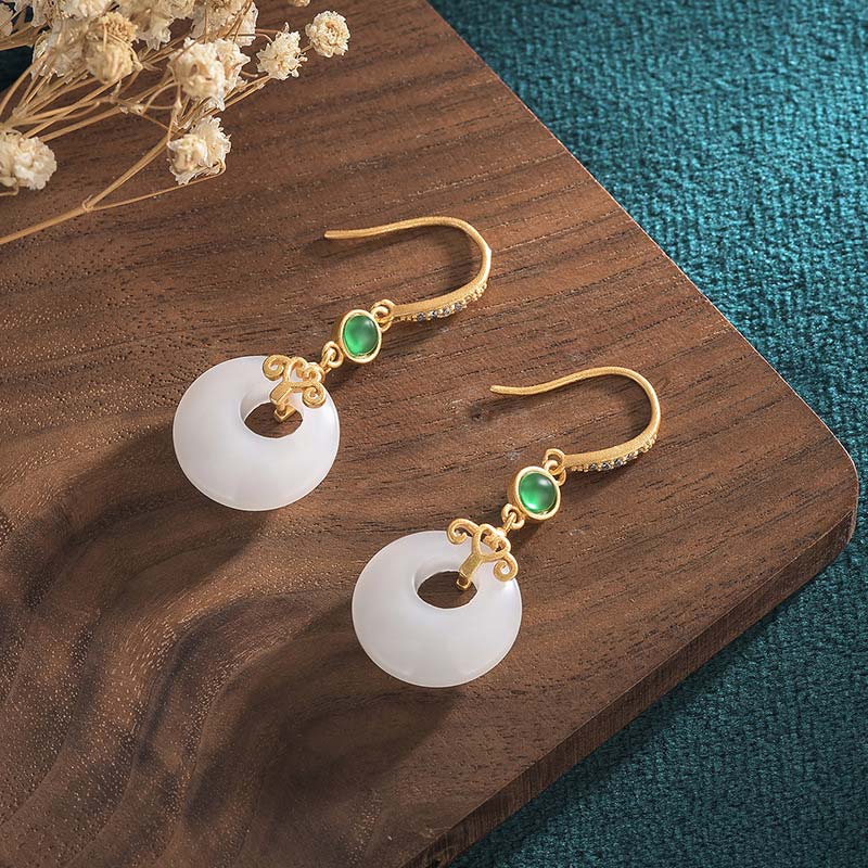 White Jade Blessing Drop Earrings for Protection & Luck - Image 17