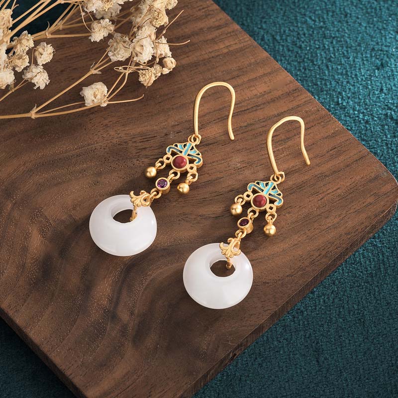 White Jade Blessing Drop Earrings for Protection & Luck - Image 2
