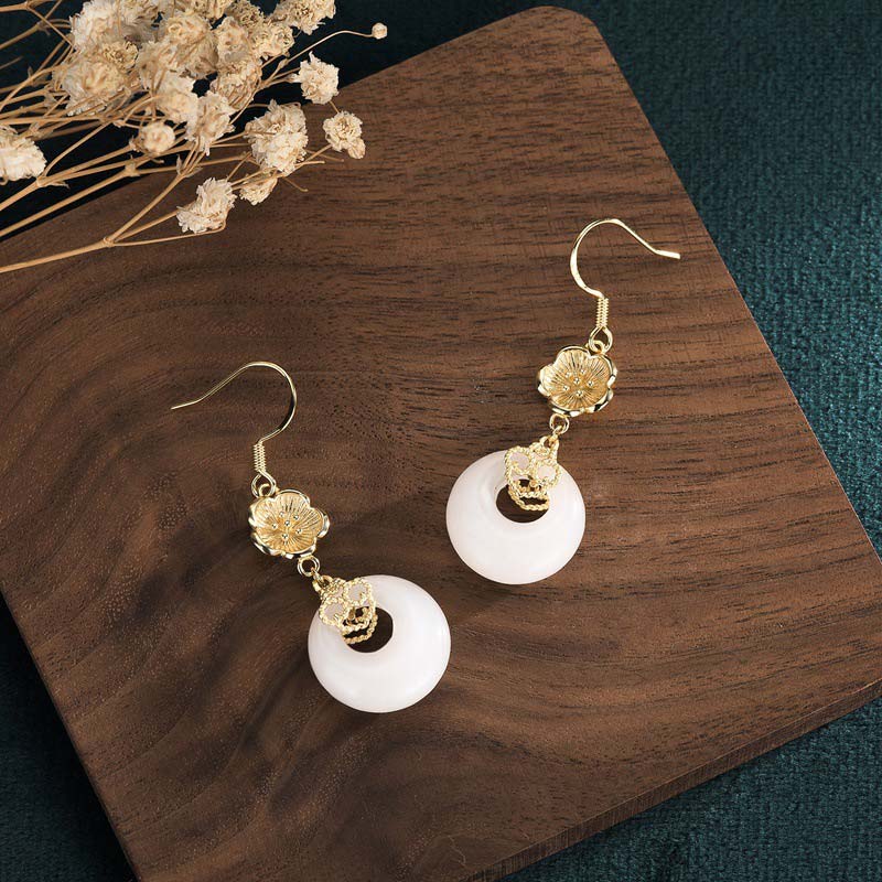 White Jade Blessing Drop Earrings for Protection & Luck - Image 22