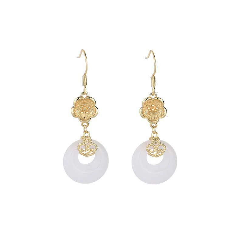 White Jade Blessing Drop Earrings for Protection & Luck - Image 24