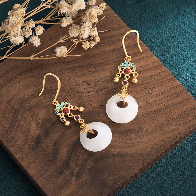 White Jade Blessing Drop Earrings for Protection & Luck - Image 3