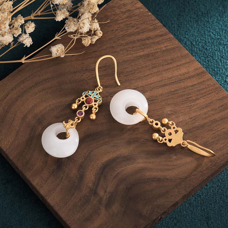 White Jade Blessing Drop Earrings for Protection & Luck - Image 4