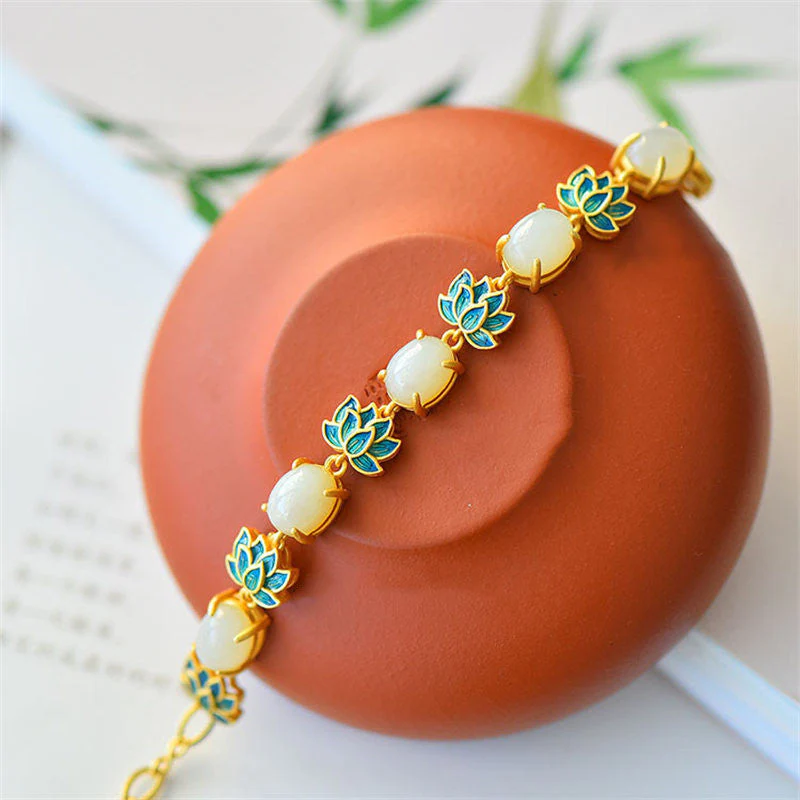 White Jade Cyan Jade Protection Bracelet Lotus Symbol - Image 4