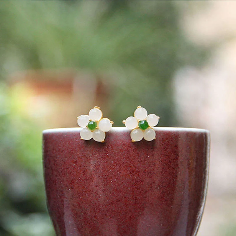 White Jade Luck Blessing Stud Earrings for Protection - Image 3