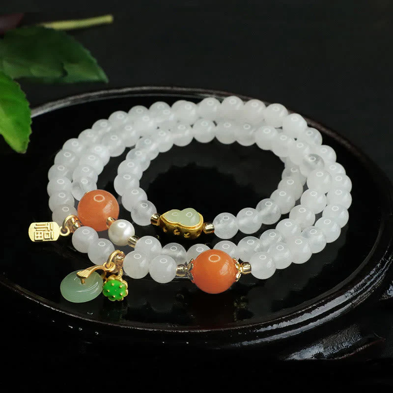White Jade Multi-layer Peace Buckle Fu Bracelet for Women - Image 3
